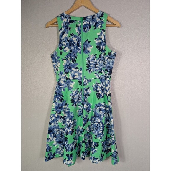 J Crew Sleeveless Fit and Flare Dress Size 4 Green Blue Floral - Picture 3 of 9